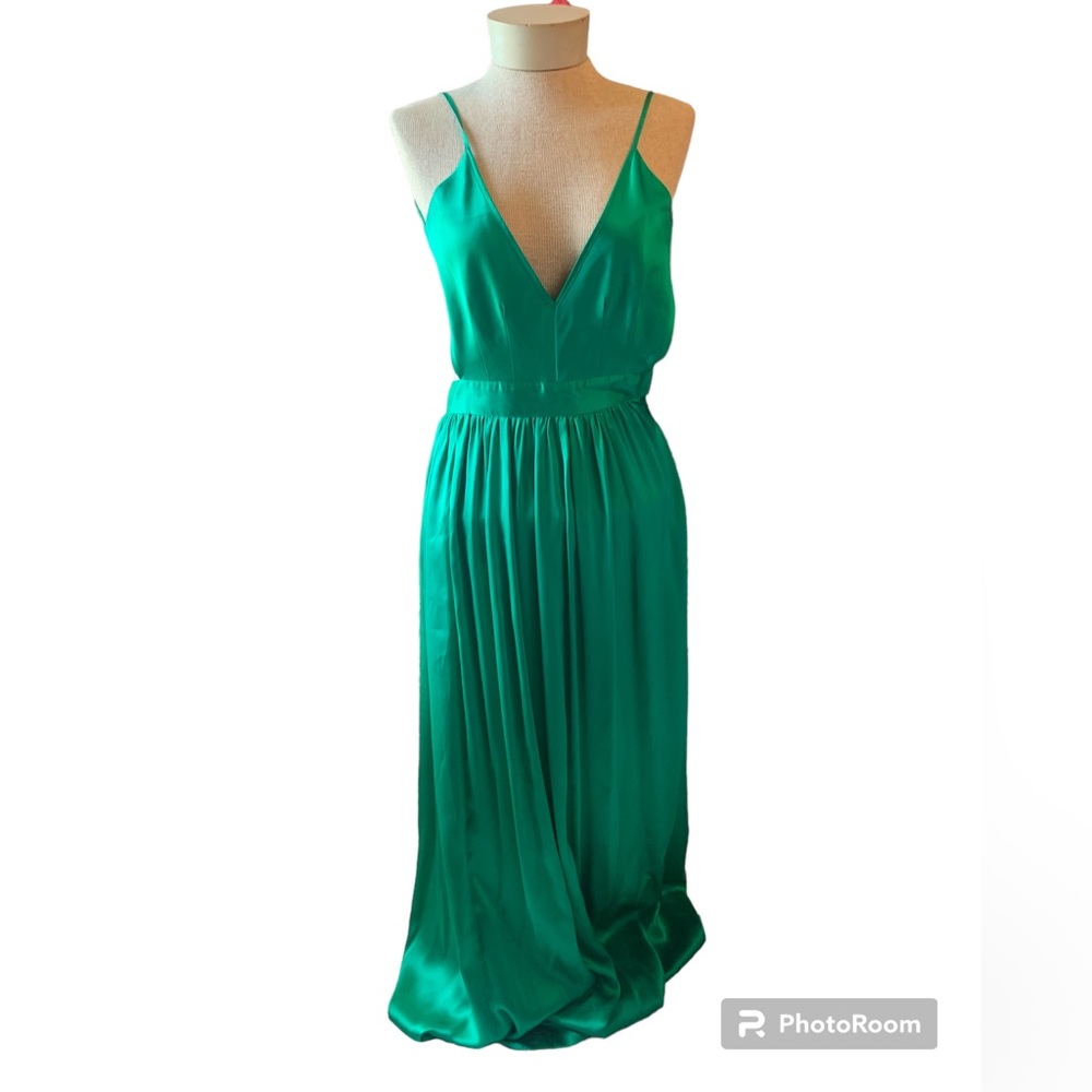 ONE by Contrarian Babs Bibb 100% Silk Maxi Dress in Emerald Green Sz 0 - Picture 4 of 9